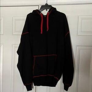 Devil Horn Black Hoodie with Red Accents